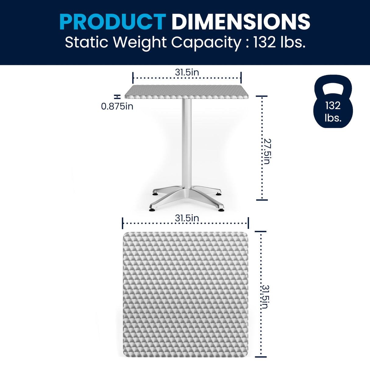 Flash Furniture Aluminum 5-Piece Patio Dining Set with Square Table and 4 Slat Back Chairs, Indoor/Outdoor Bistro Table and Chairs Set, Silver Flash Furniture