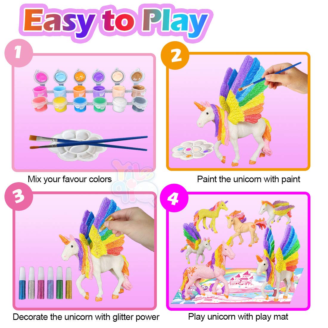 Yileqi Unicorn Painting Kit - Paint Craft for Girls, Arts and Crafts for Kids Age 4-9 - DIY Unicorn Party Favors and Activities Yileqi