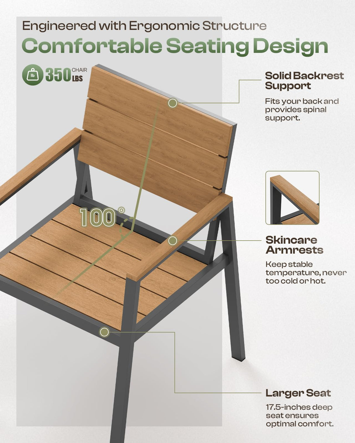 Oasbira Outdoor Dining Set for 6, Outdoor Table and Chairs Set with Umbrella Hole, Patio Dining Sets, 7 Pieces HDPS Outdoor Furniture Sets for Patio, Garden, Backyard (Gray & Teak) Oasbira