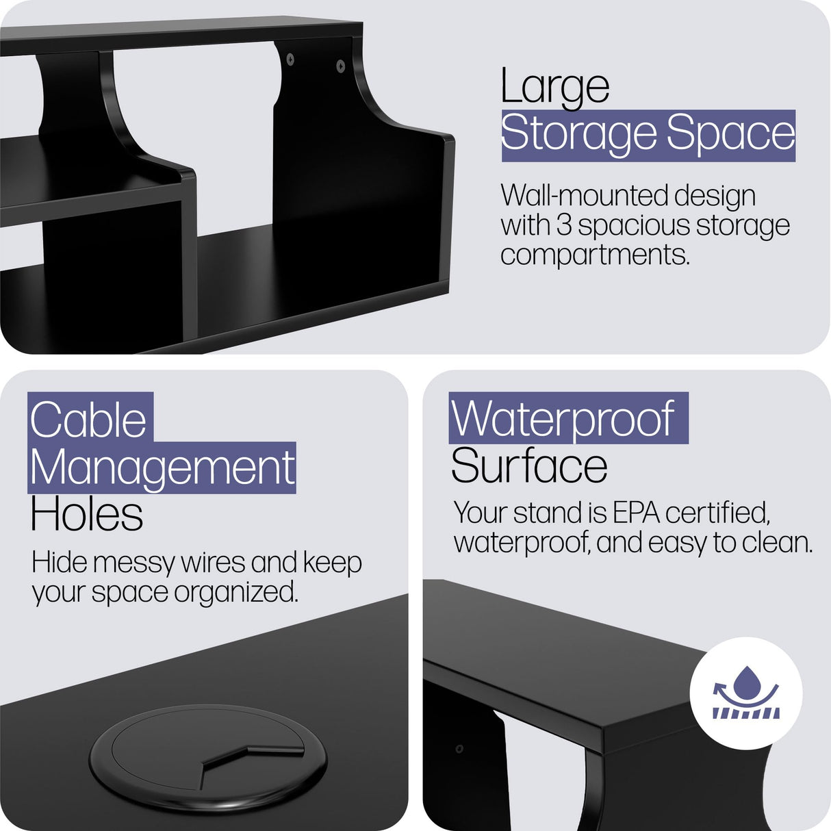 DIZAII Floating TV Stand, 3 Tier Floating Entertainment Center, 43" Floating TV Stand Wall Mounted, Floating TV Shelf, Black Under TV Cabinet, Floating Shelf for Under TV DIZAII