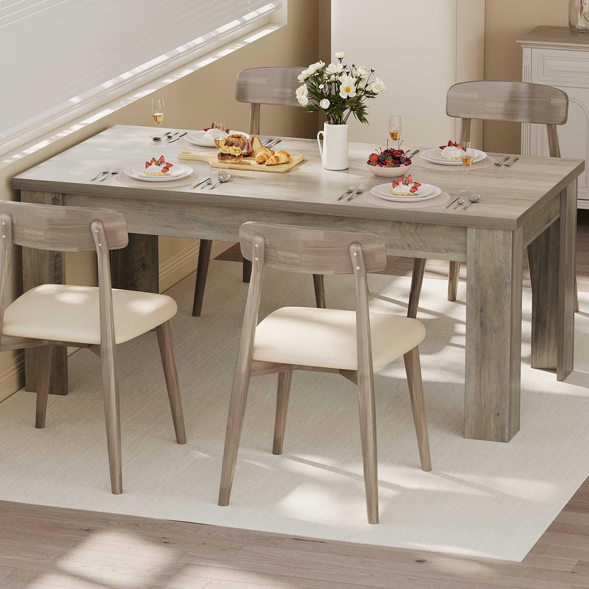 GarveeHome 63 in Dining Table for 4-6, Farmhouse Dinner Kitchen Table for 4 with Large Tabletop, Rectangular Wood Dining Room Table for Kitchen, Living Room, Easy Assembly, Retro Gray GarveeHome