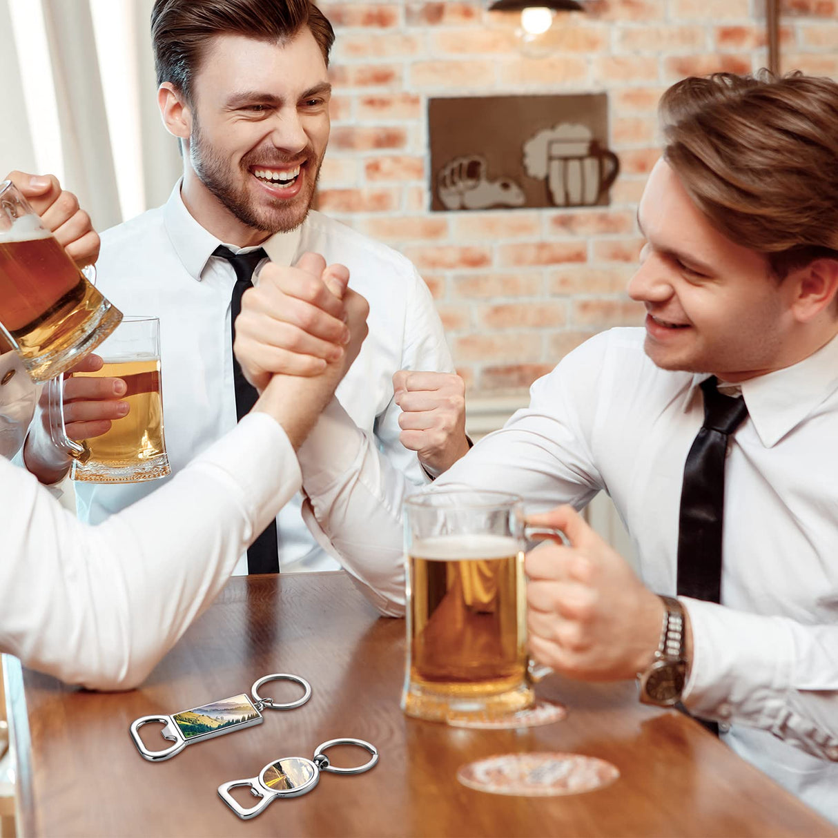 Patelai 10 Pieces Sublimation Blank Keychains Sublimation Metal Blank Bottle Opener Keychains Aluminum Heat Transfer Sublimation Key Rings Customized Sublimation Photos (Round, Rectangle) Patelai