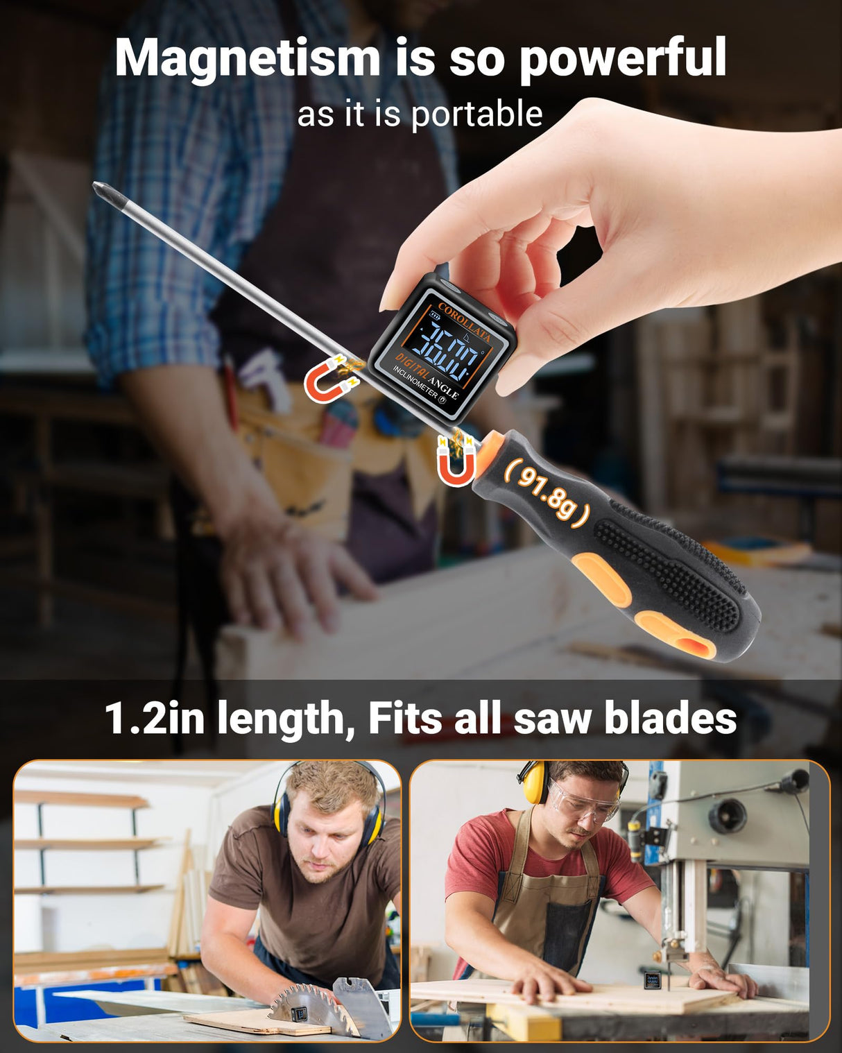 Ultra Small Digital Angel Finder Magnetic Level, Rechargeable Angle Cube, Table Saw Miter Gauge, 4 * 90 Degree Protractor Electronic Inclinometer, Wood Working Measuring Tool COROLLATA