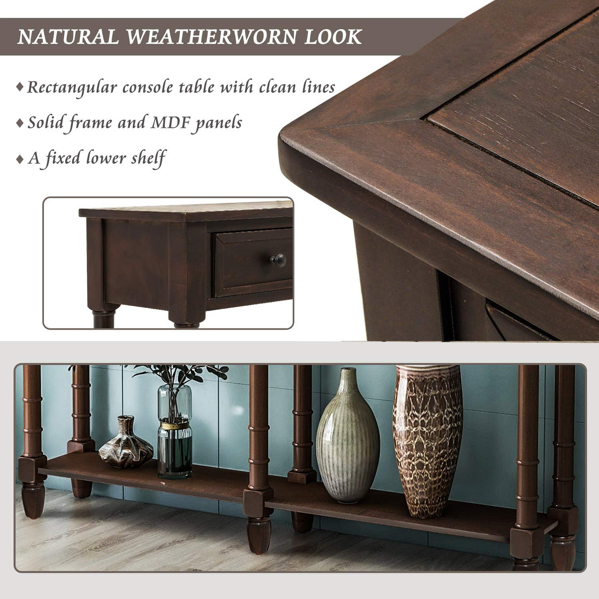 Merax Wood Narrow Console Table with Drawers and Bottom Shelf for Entryway Hallway Front Door Espresso Merax
