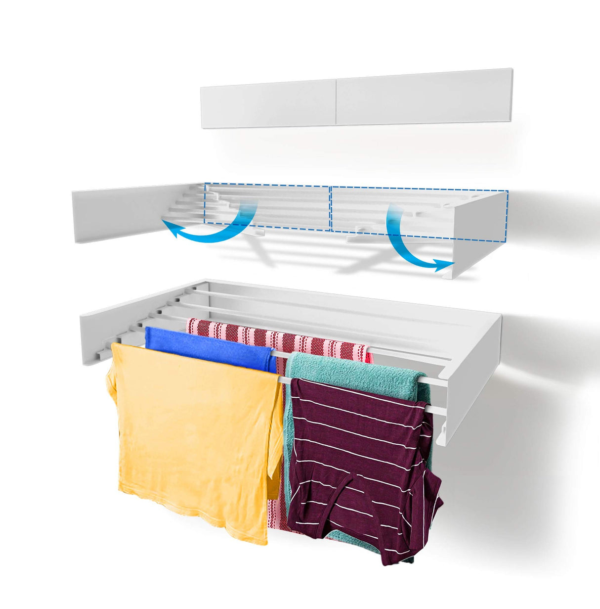 Step Up Laundry Drying Rack (28-INCH White), Wall Mounted, Retractable Clothes Drying Rack, 40lbs Capacity, 11.6 Linear Ft, with Wall Template and Long Screwdriver Bit Step Up