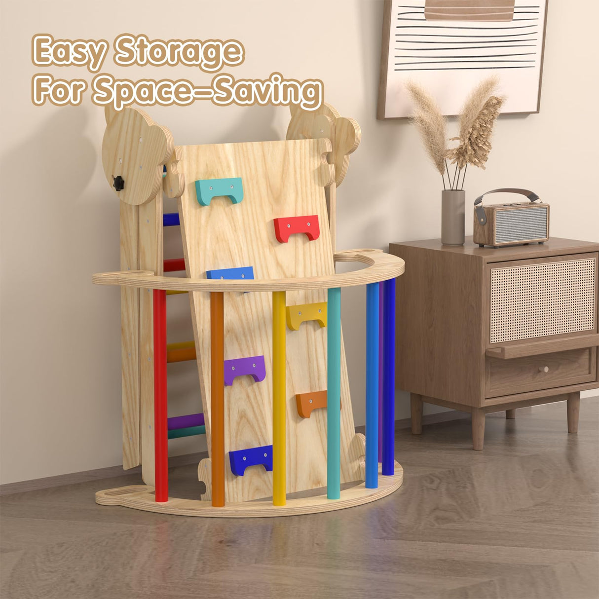 7 in 1 Montessori Pikler Triangle Set, Foldable Wooden Pickler-3 Piece Baby Climbing Gym Toddler Climbing Toys Indoor with Arch, Ramp, Ladder CMFYDAILY