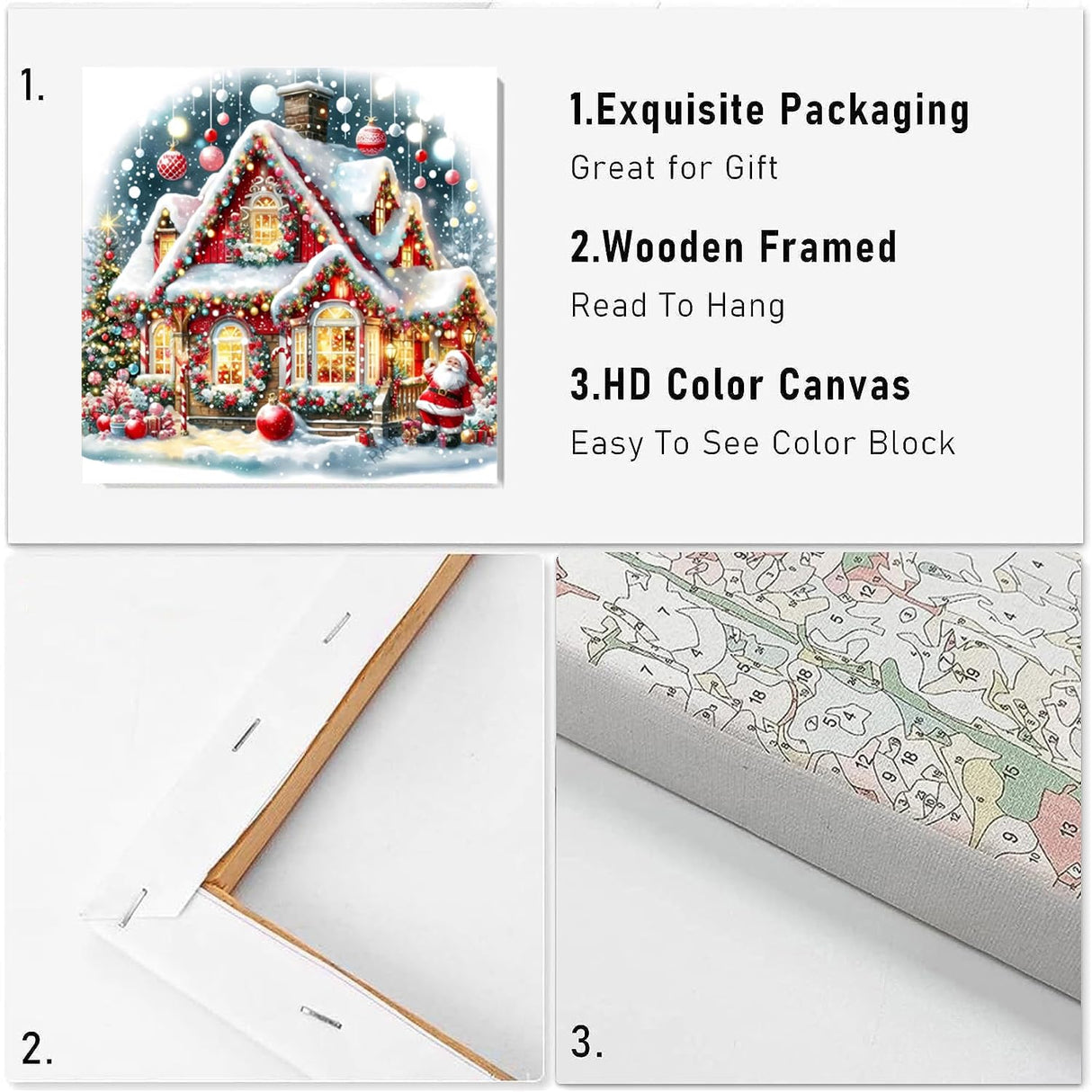 VIGEGU Christmas House Paint by Numbers Kit for Adults with Framed,Paint by Number DIY Acrylic Adult Paint by Number Kits for Wall Decor 10x10in VIGEGU