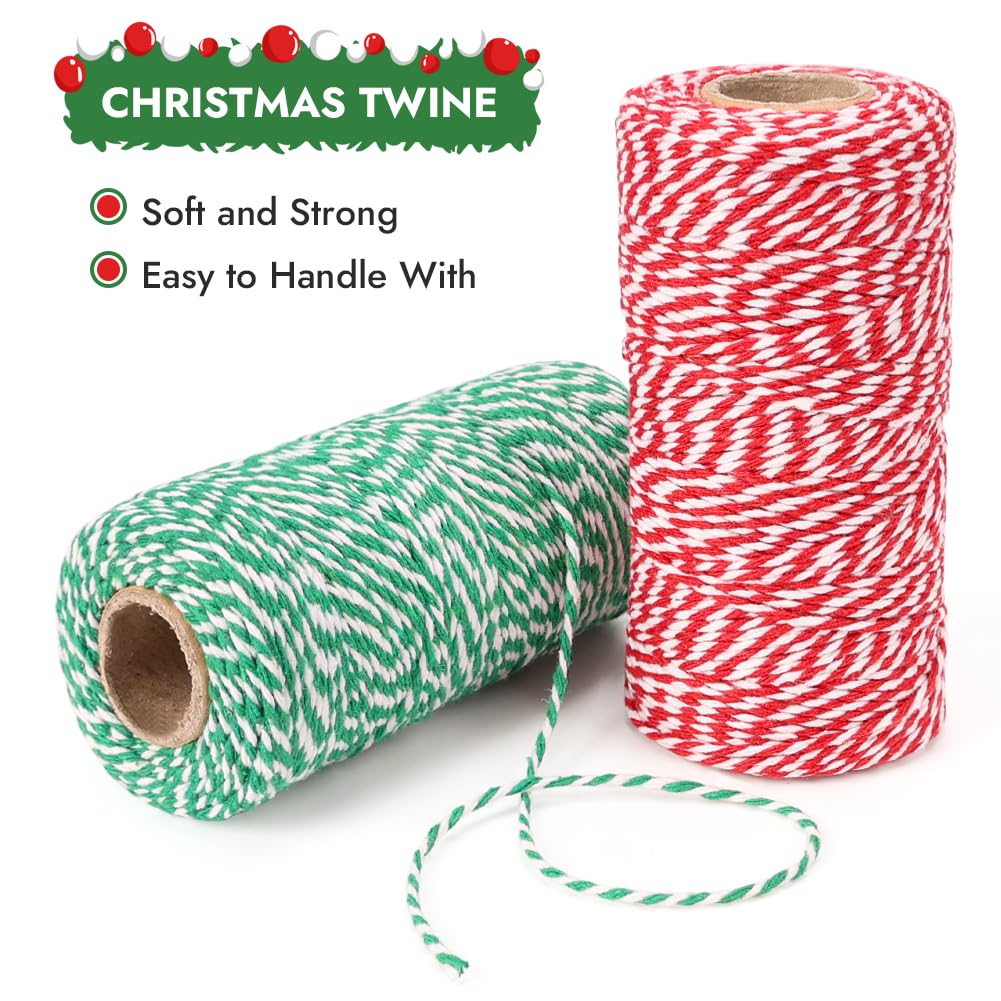 Tenn Well Bakers Twine, 656 Feet 2 Rolls Christmas Twine String Ribbon for Gift Wrapping, Pastry Boxes Tying, Festival Decorations, DIY Crafts (328Feet Each Roll) Tenn Well