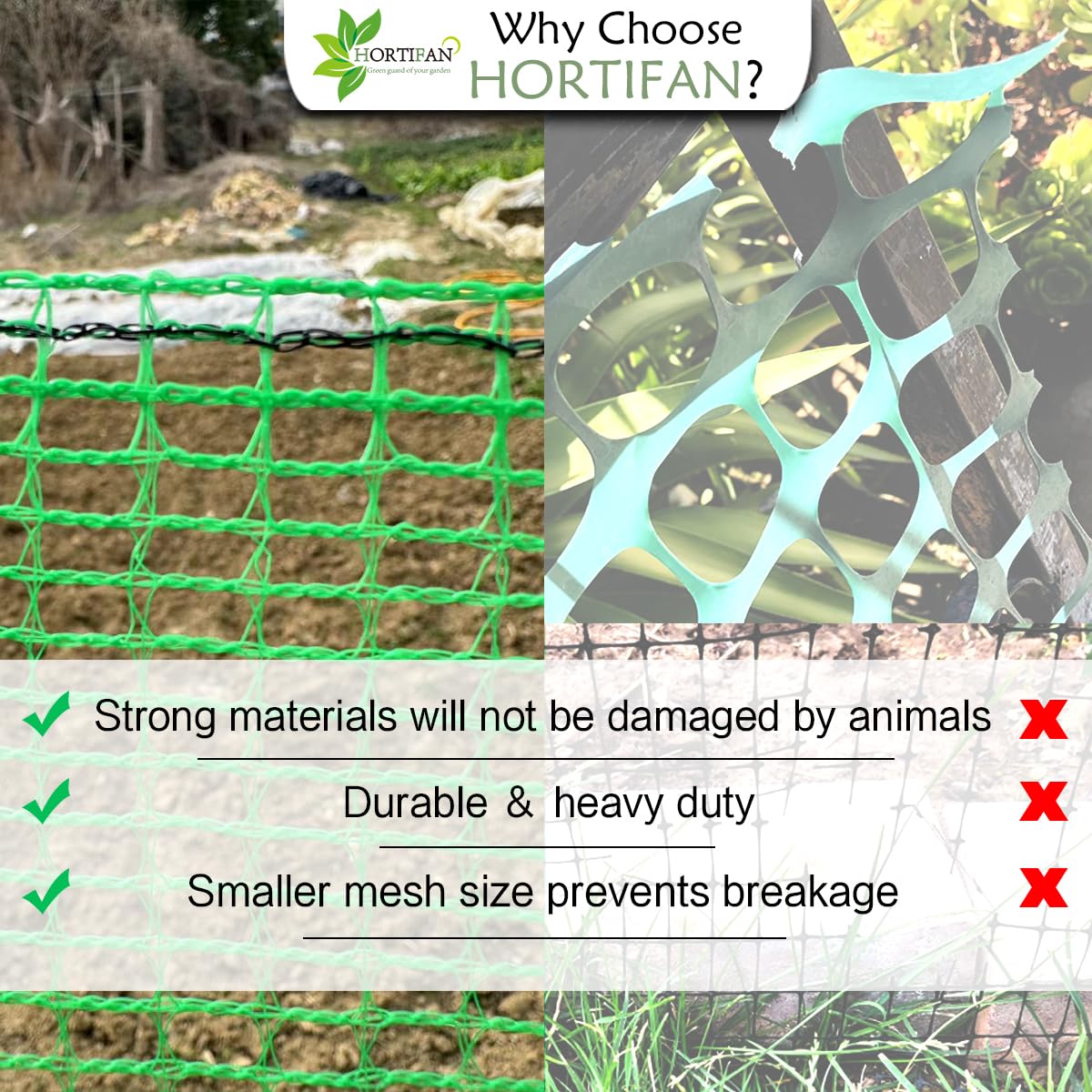 Hortifan Garden Fence Temporary Fence, 4'x100' with 50 Zip Ties, Plastic Fencing Safety Fence Snow Fence, Construction Fencing for Yard, Deer, Pet, Rabbits, Chicken, Dogs, Animal Barrier, Green HORTIFAN