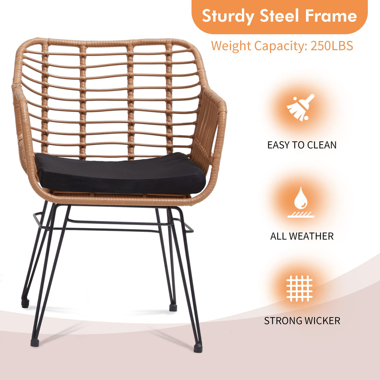 KROFEM 3 Pieces Wicker Patio Bistro Furniture Set, includes 2 Chairs and Glass Top Table, Ideal for Porch, Outdoor, Backyard, Apartment, Balcony Natural Color KROFEM