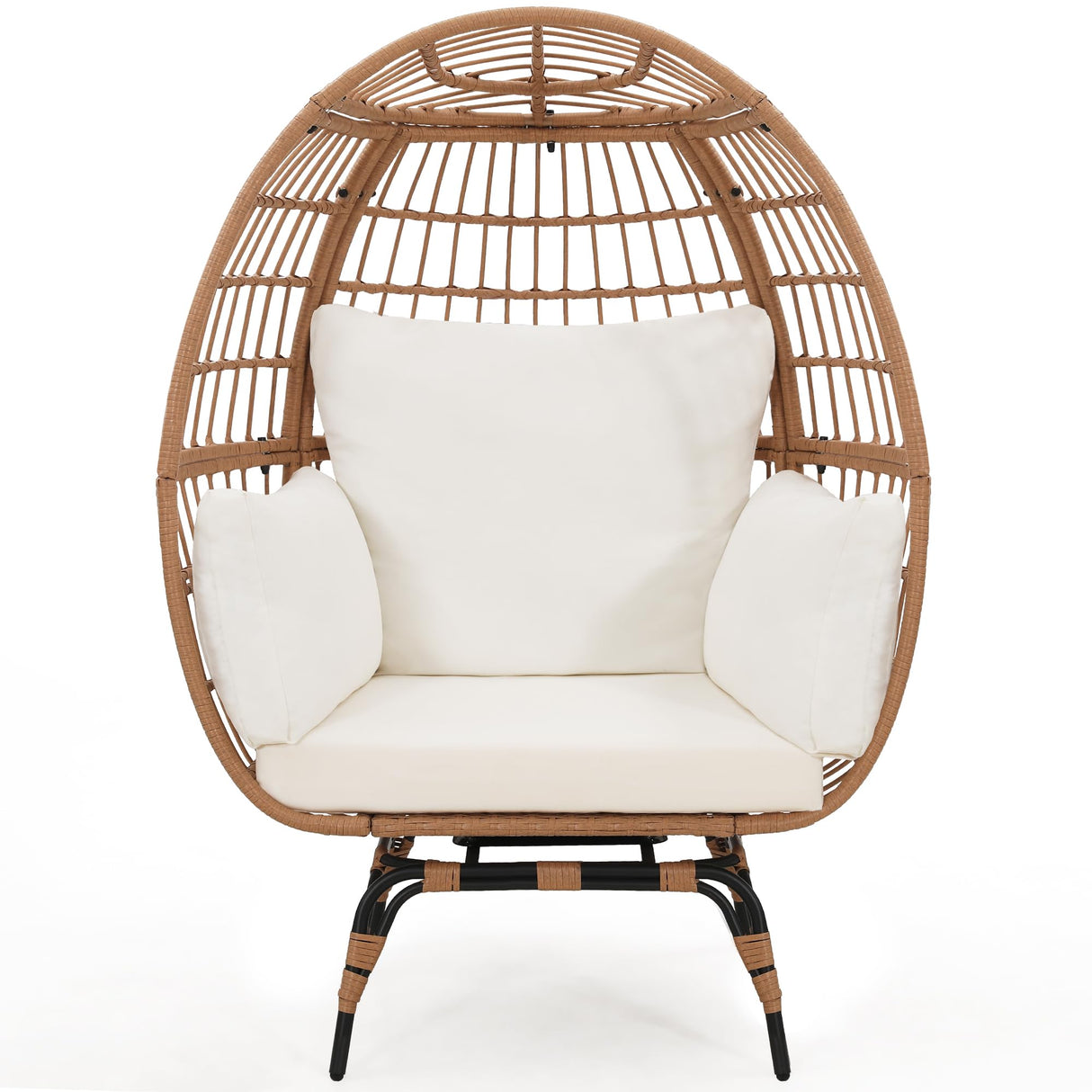 Murago Oversized 360 Swivel Rattan Egg Chair for Adult, Indoor Outdoor Patio Large Wicker Egg Chair with overstuffed Cushions, 440lb Weight Capacity, Natural Rattan with Beige Cushion Murago