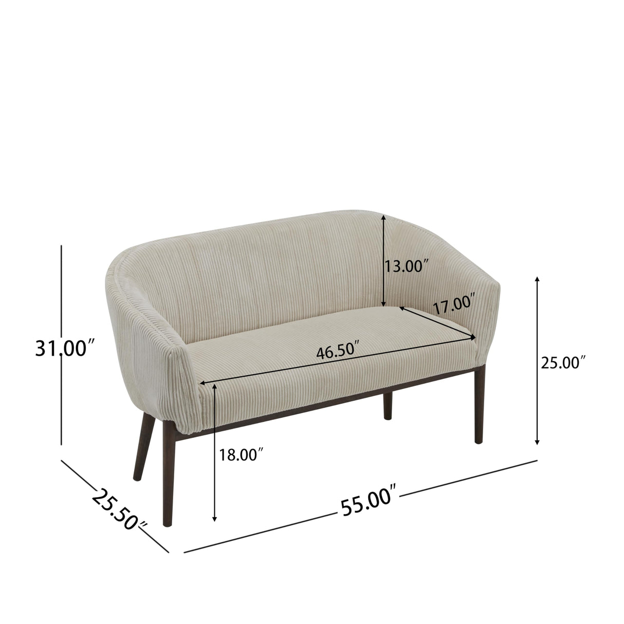 Christopher Knight Home Irelia Corduroy Recessed Arm Loveseat, Comfy Upholstery 2 Seater Sofa, Wooden Frame Living Room Chair, Mid-Century Modern Soft Seating Lounge Sofa, Beige + Walnut Christopher Knight Home