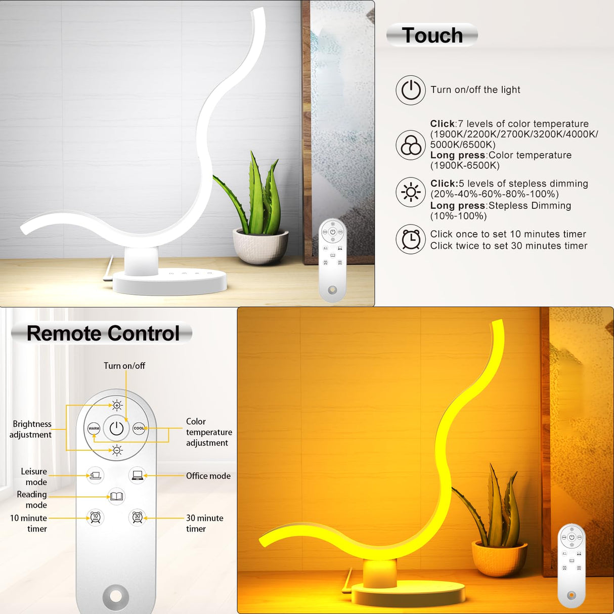 Transformable Circular Led Table lamp for Bedroom with Remote Control, Small Modern Adjustable Touch Bedside Lamp for Living Room, Dimmable Bright Nightstand End Table Light for Home Tabletop Desk EPABINA