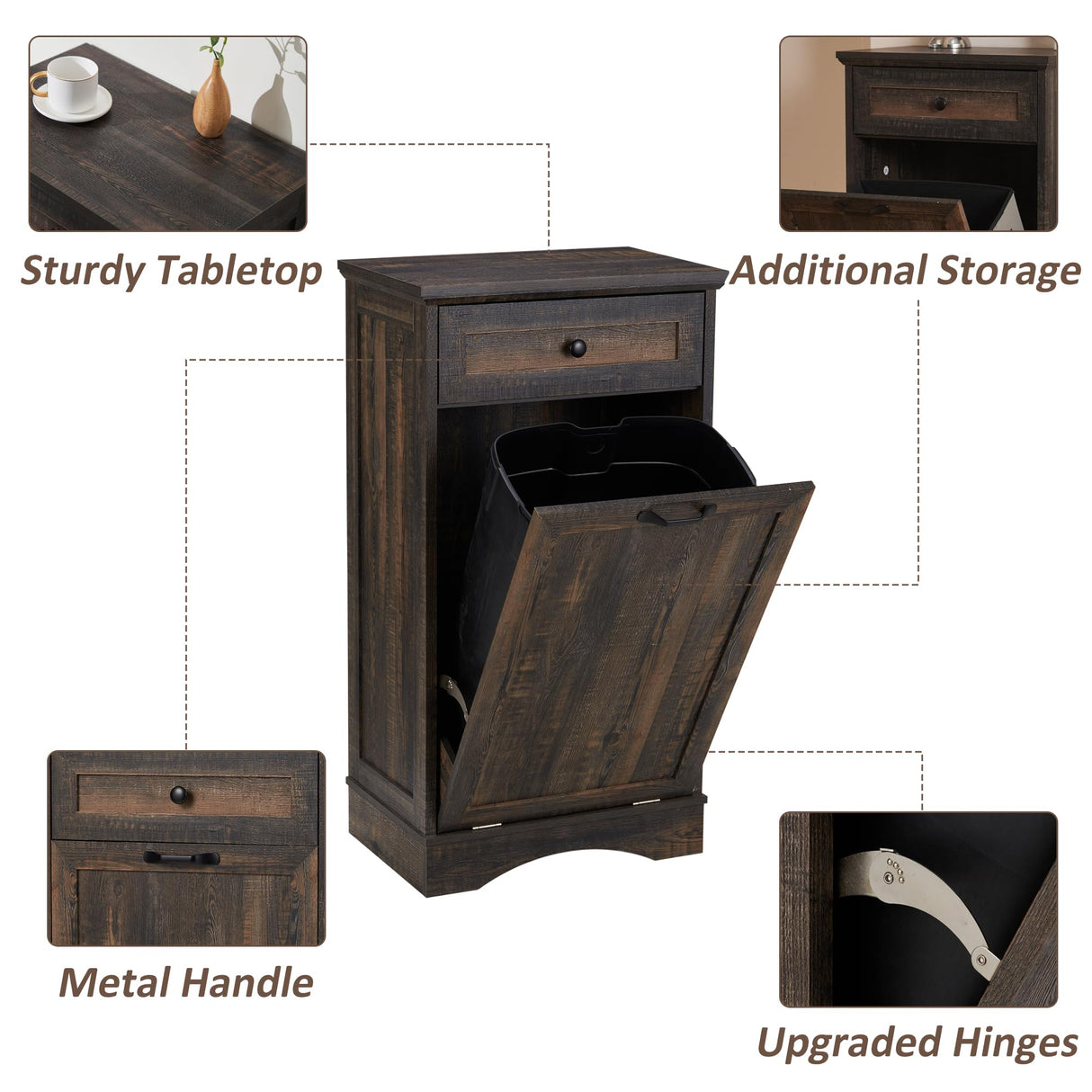 AHB 13 Gallons Tilt Out Trash Cabinet Free Standing Kitchen Trash Cabinet Recycling Cabinet with Hideaway Drawer Pet Proof Trash Can Cabinet for Kitchen Living Room, Rustic Brown AHB