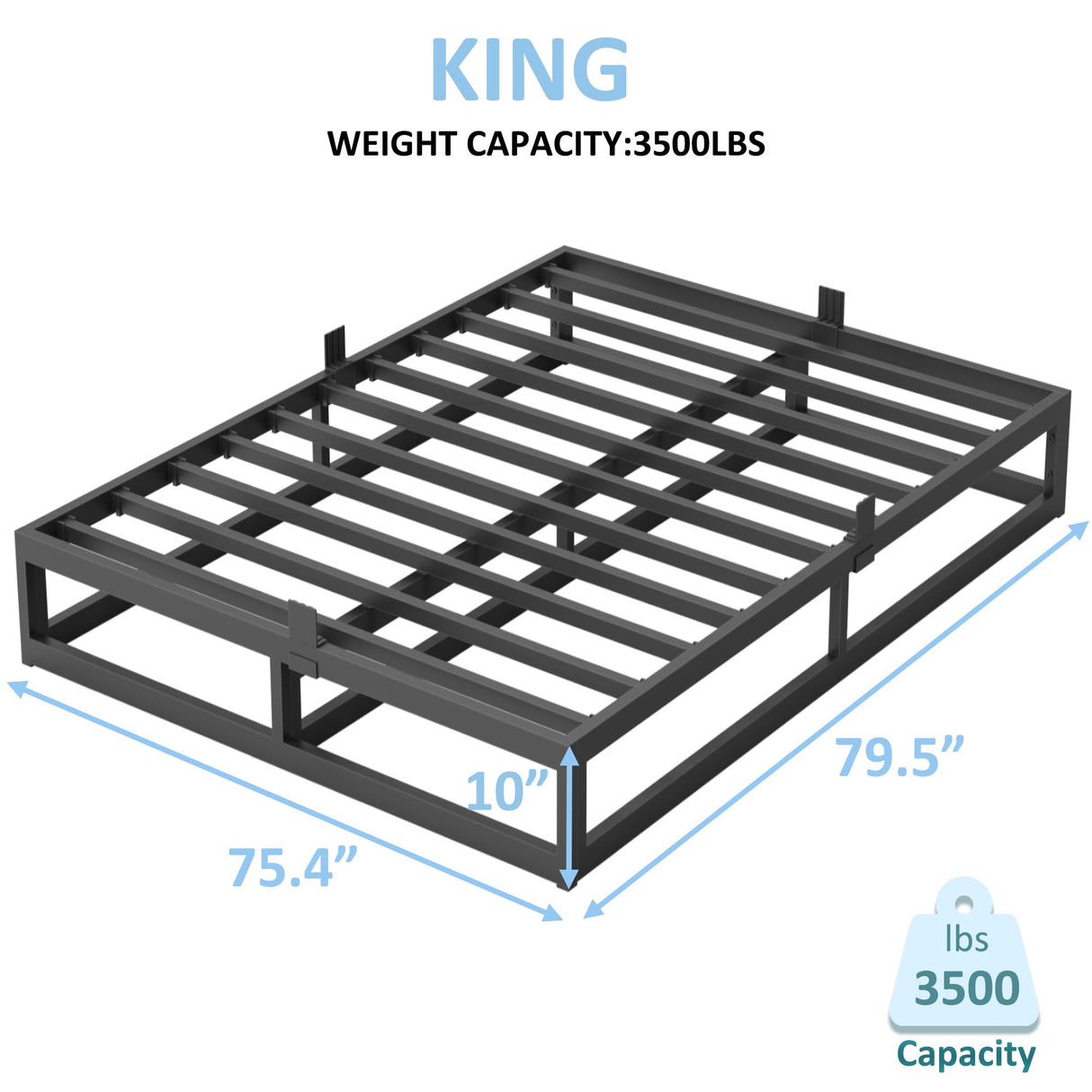 Bilily 10 Inch King Bed Frame with Steel Slat Support, Low Profile King Metal Platform Bed Frame Support Mattress Foundation, No Box Spring Needed/Easy Assembly/Noise Free Bilily