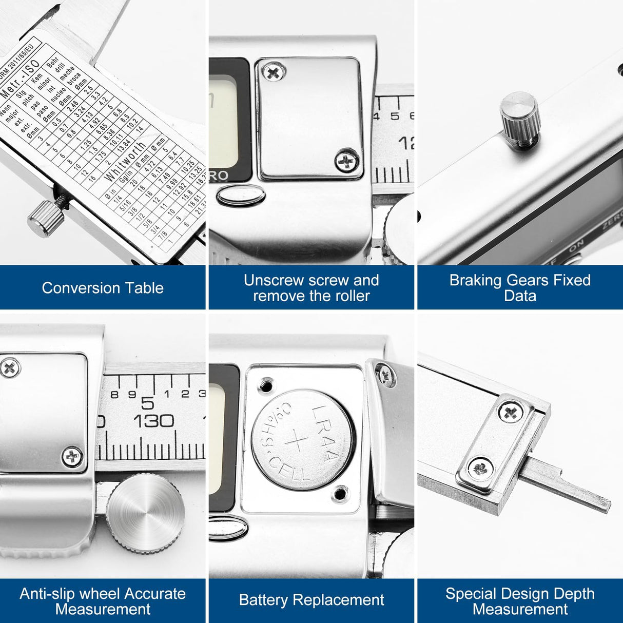 Caliper Measuring Tool, Qfun Vernier Digital Caliper Stainless Steel 6 Inch/150mm, Digital Micrometer Waterproof, Easy Switch from Inch to Millimeter, Large LCD Screen RVOGJP