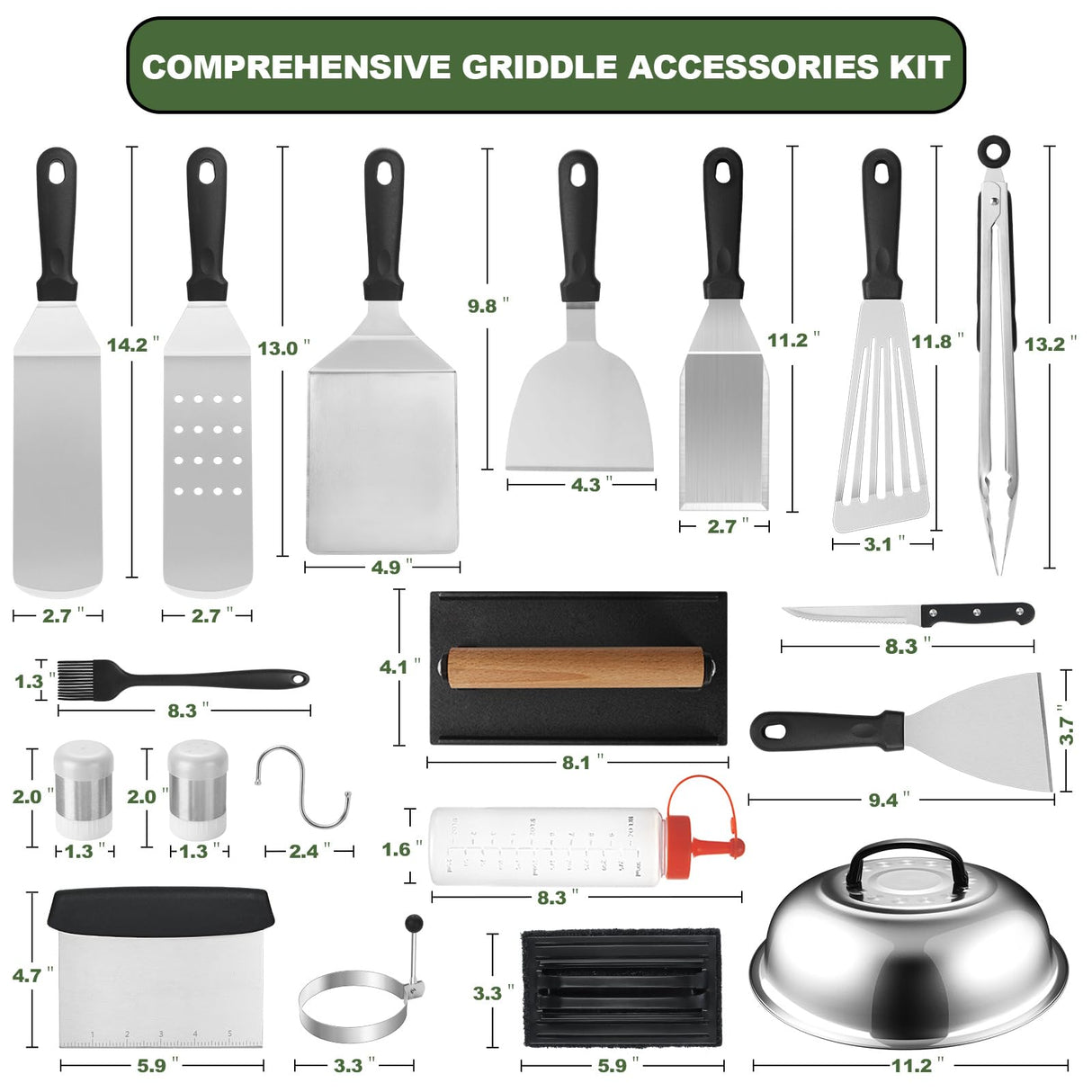 35PCS Griddle Accessories Kit, Flat Top Grill Accessories Set for Blackstone and Camp Chef, Grill Spatula Set with Enlarged Spatulas, Basting Cover, Scraper for Outdoor Barbecue EWFEN