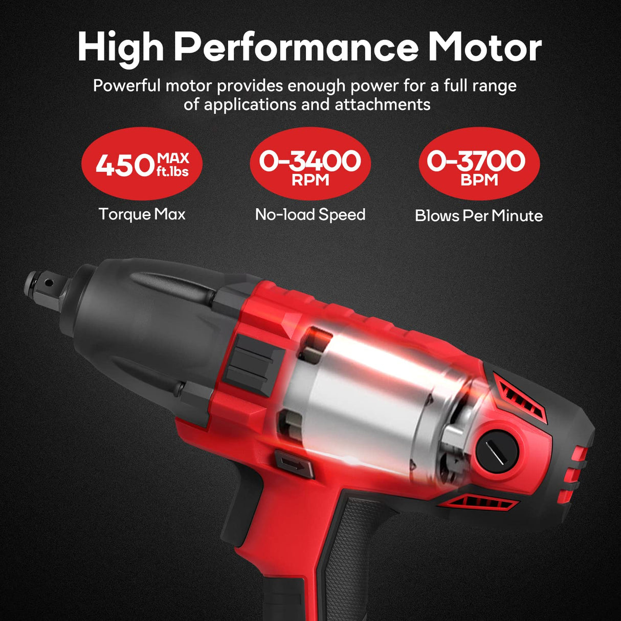 Eastvolt 800W Electric Impact Wrench, Heavy Duty 7.5 Amp Corded Max Torque 450 Ft-lbs 3400 RPM, 1/2 Inch with Hog Ring Anvil Eastvolt