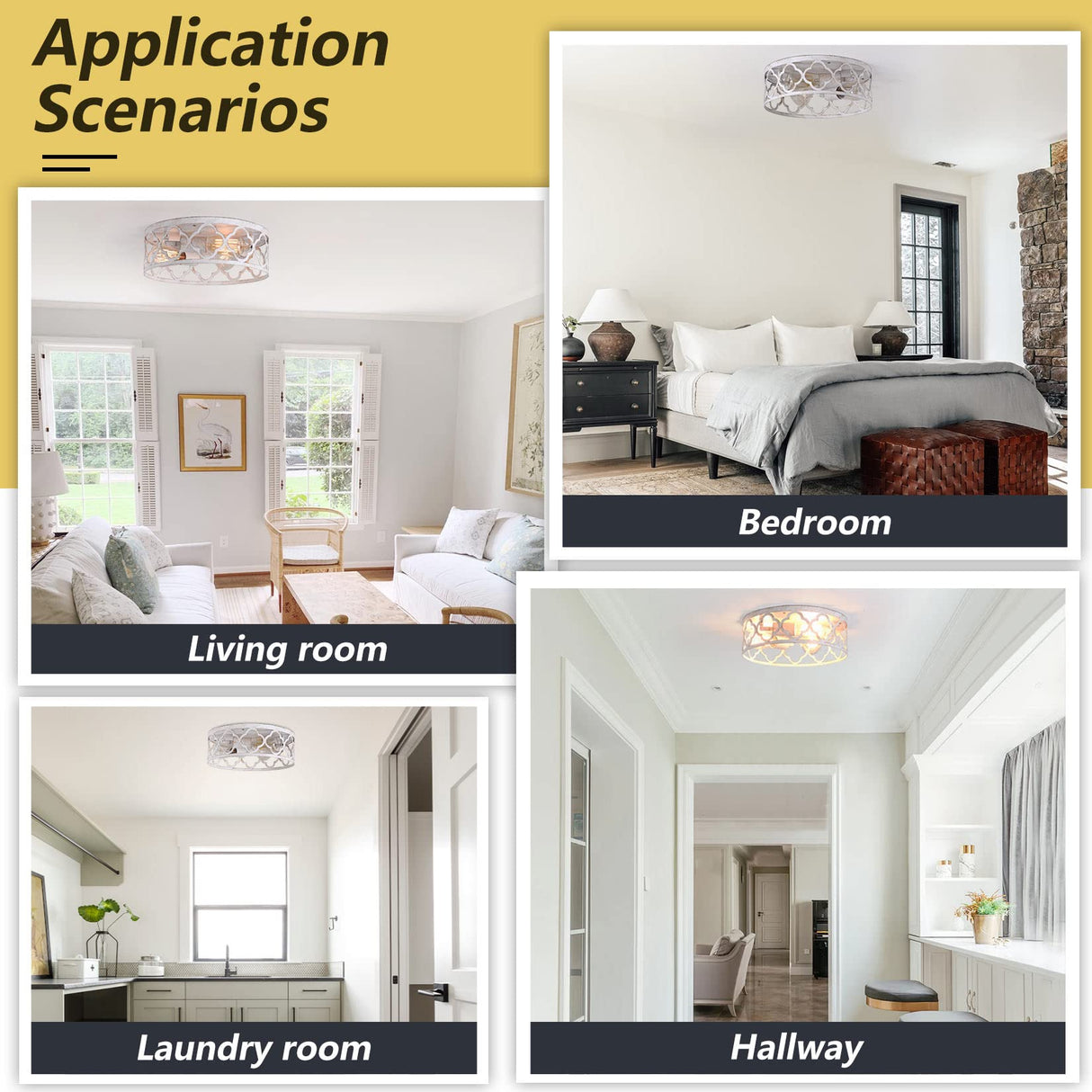 Bargeni Flush Mount Ceiling Light,13-inch Ceiling Light Fixture,3-Light Kitchen Light Fixtures,Rustic Antique White Finish,Farmhouse Light Fixtures for Bedroom,Living Room,Kitchen,Hallway and Foyer Bargeni