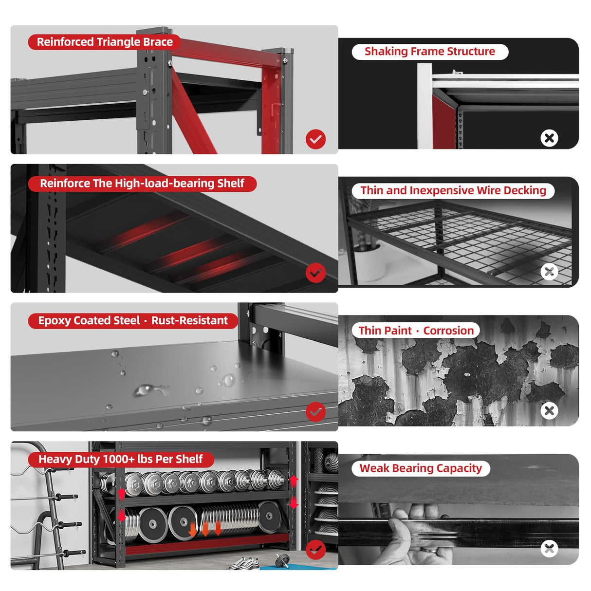 Welfiya 48" W Garage Shelving,4-Tier Heavy Duty Storage Shelves Unit with Adjustable Metal Shelf for Warehouse,Basement,Workshop,4000LBS,48" W x 20" D x 79" H,Black Welfiya