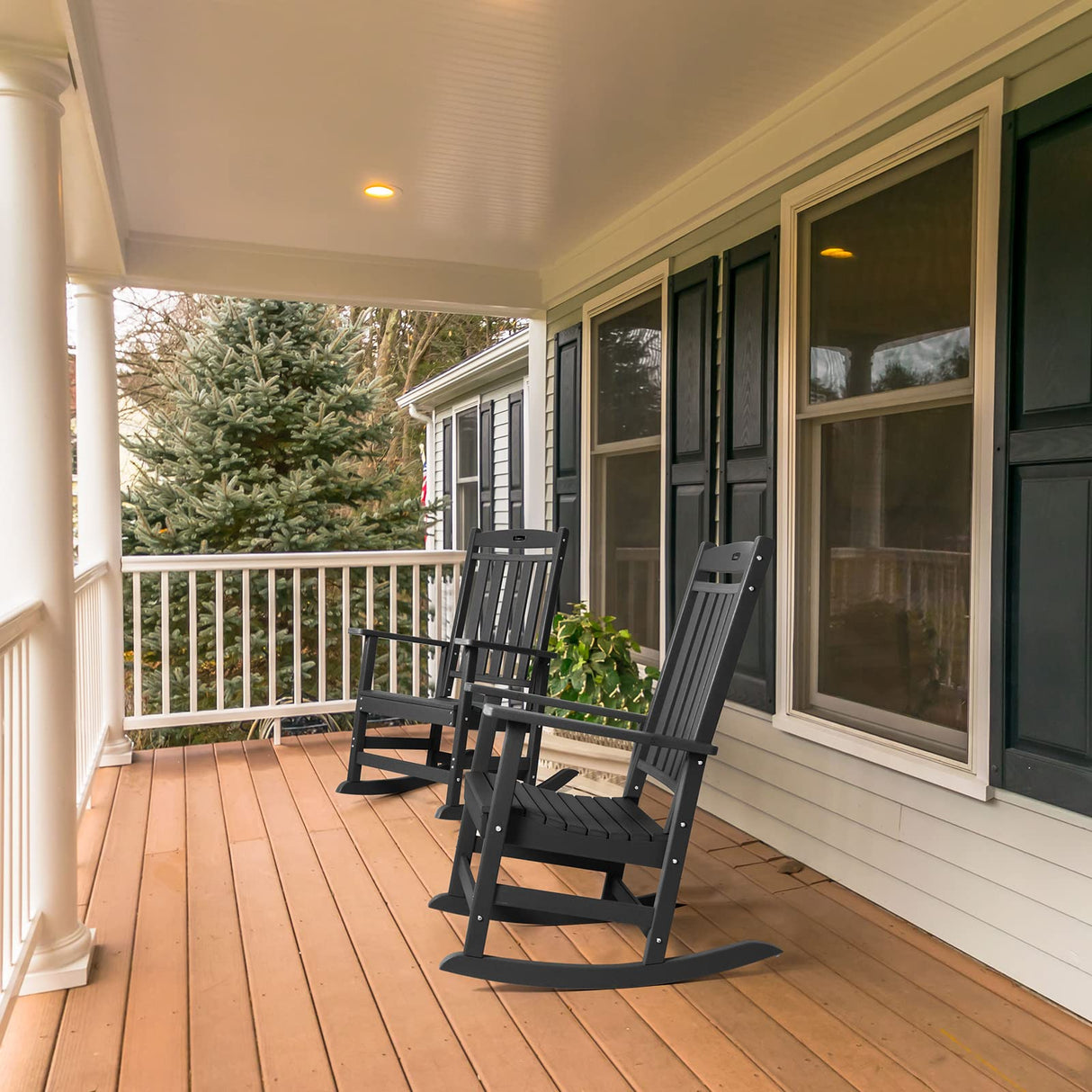 FUNBERRY Patio Rocking Chairs Set of 2,Poly Lumber Rocker,All Weather Rocking Chair Outdoor,High Back Porch Rocker,Cracker Barrel Rocking Chairs for Porch,360lbs FUNBERRY