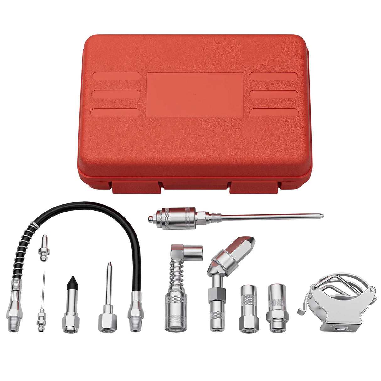 HTOMT 11pcs Grease Gun Lubrication Accessory Kit,360° Grease Coupler Adapter Multi-Function Quick Connects to Any Grease Fit on Any Machine,Connect Greasing 3 Types of Nozzles,Flexible Hose Extension HTOMT
