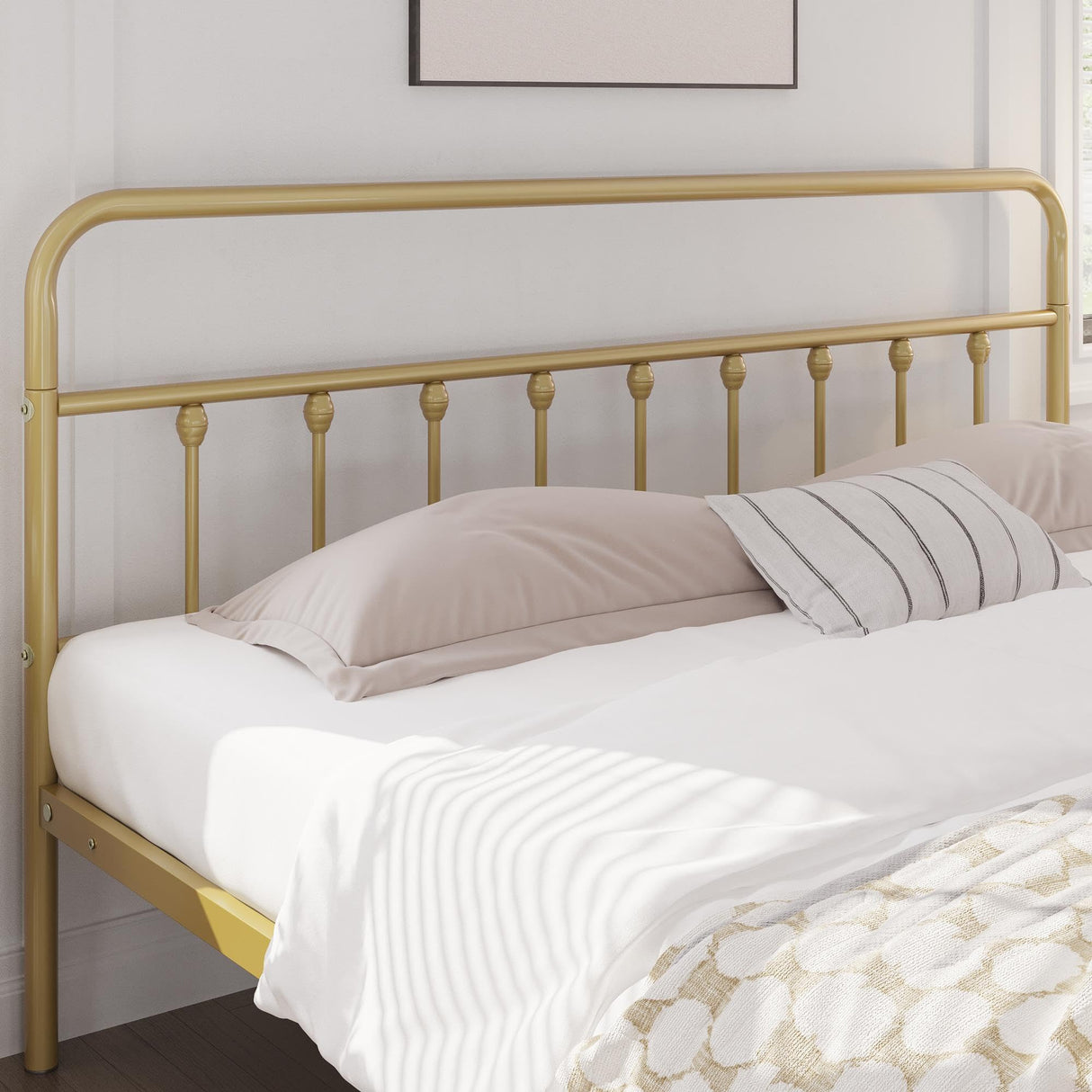 Yaheetech Classic Metal Platform Bed Frame Mattress Foundation with Victorian Style Iron-Art Headboard/Footboard/Under Bed Storage/No Box Spring Needed/King Size Antique Gold Yaheetech