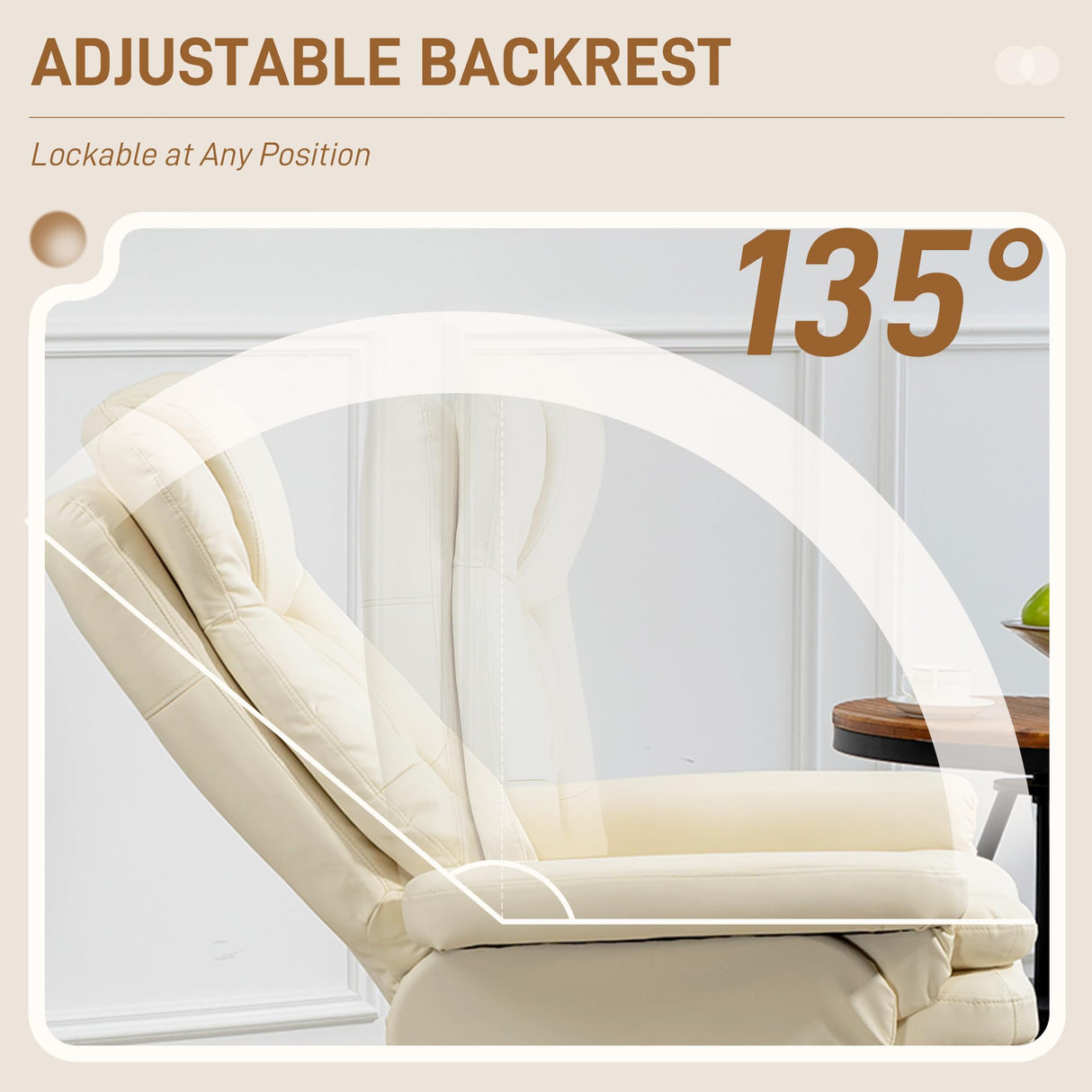 HOMCOM Swivel Recliner with Ottoman, PU Leather Reclining Chair with Ottoman, Upholstered Recliner and Footrest with Wrapped Base for Living Room, Bedroom and Home Office, Cream White HOMCOM