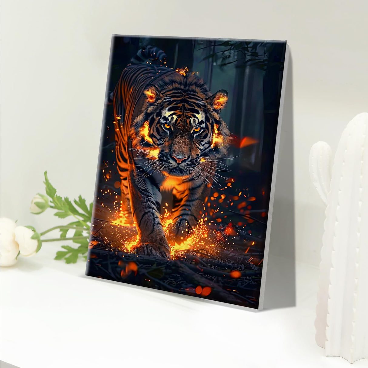 JOOZ Paint by Numbers Kit for Adults with Frame Tiger Paint by Number with Easel Animal Adult Paint by Number Kits on Canvas DIY Paint by Number for Adults for Gift Home Wall Decor 7.87x11.81 Inch JOOZ