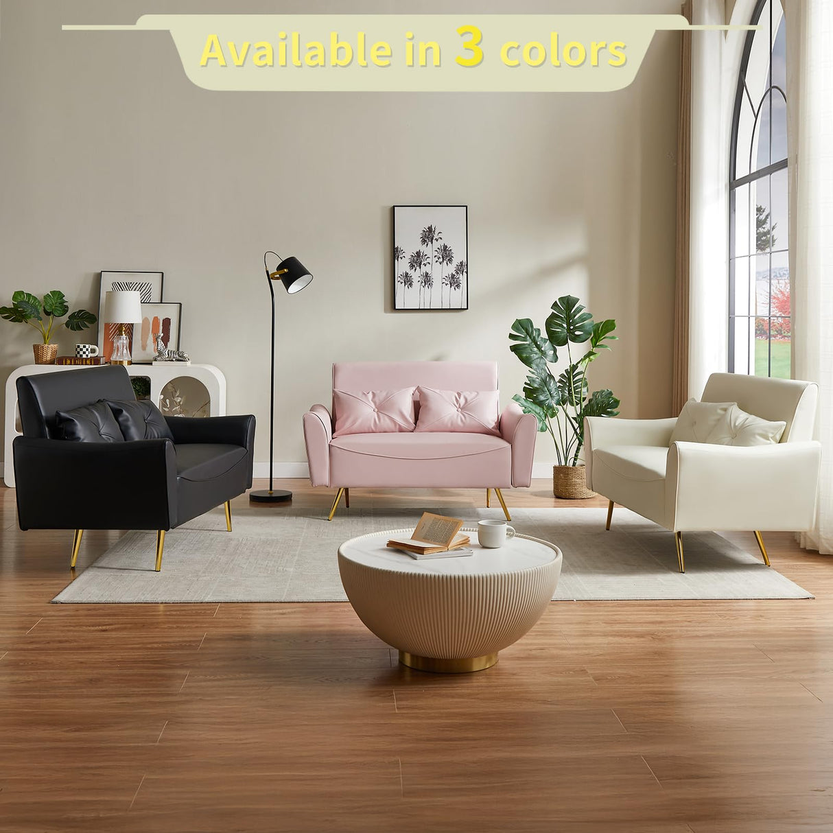 Brelice 48" Faux Leather Loveseat Sofa, Modern Small Couch for Small Space with 2 Pillows, 2 Seater futon Couch for Living Room, Bedroom, Office, Apartment (Beige) Brelice