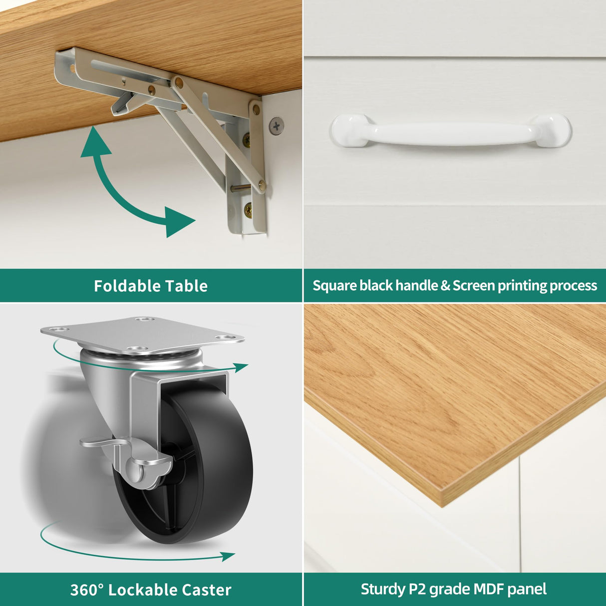 YITAHOME Kitchen Island with Drop Leaf, 47 Inch Mobile Storage Island with Seating, Rolling Islands Table with Power Outlet & 2 Bar Stools on Wheels, White Oak YITAHOME