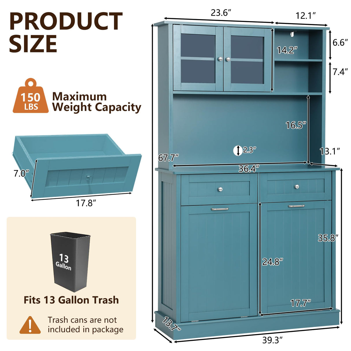 LOUVIXA Kitchen Pantry Storage Cabinet, Microwave Cabinet with Tilt Out Trash Cabinet,Tall Pantry Cabinet Cupboard, Freestanding Kitchen Hutch (Lake Blue) LOUVIXA