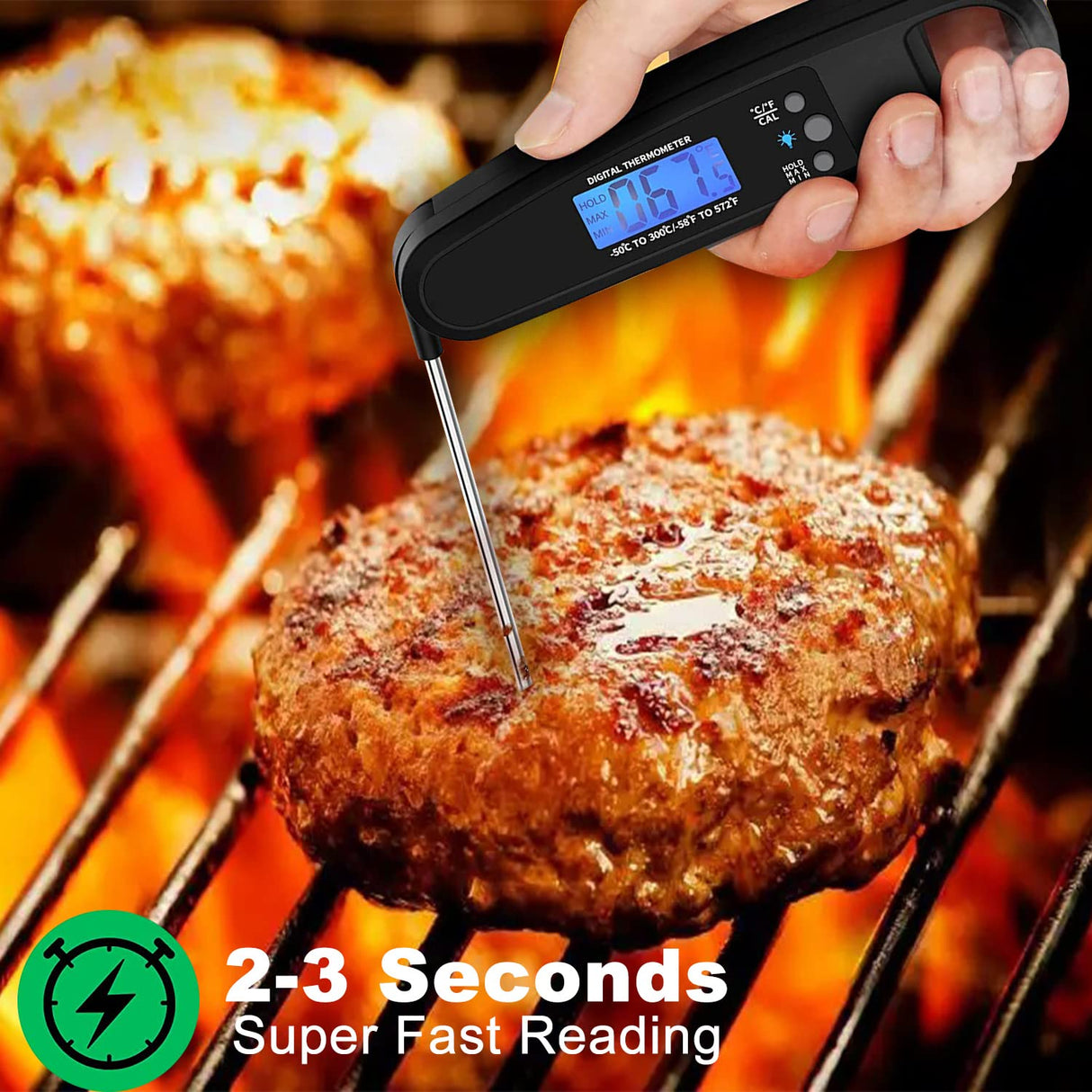 LIKEPAI Instant Read Meat Thermometer for Kitchen Cooking, Ultra Fast Precise Waterproof Digital Food Thermometer with Backlight, Magnet and Foldable Probe for Deep Fry, Outdoor BBQ, Grill(Black) LIKEPAI