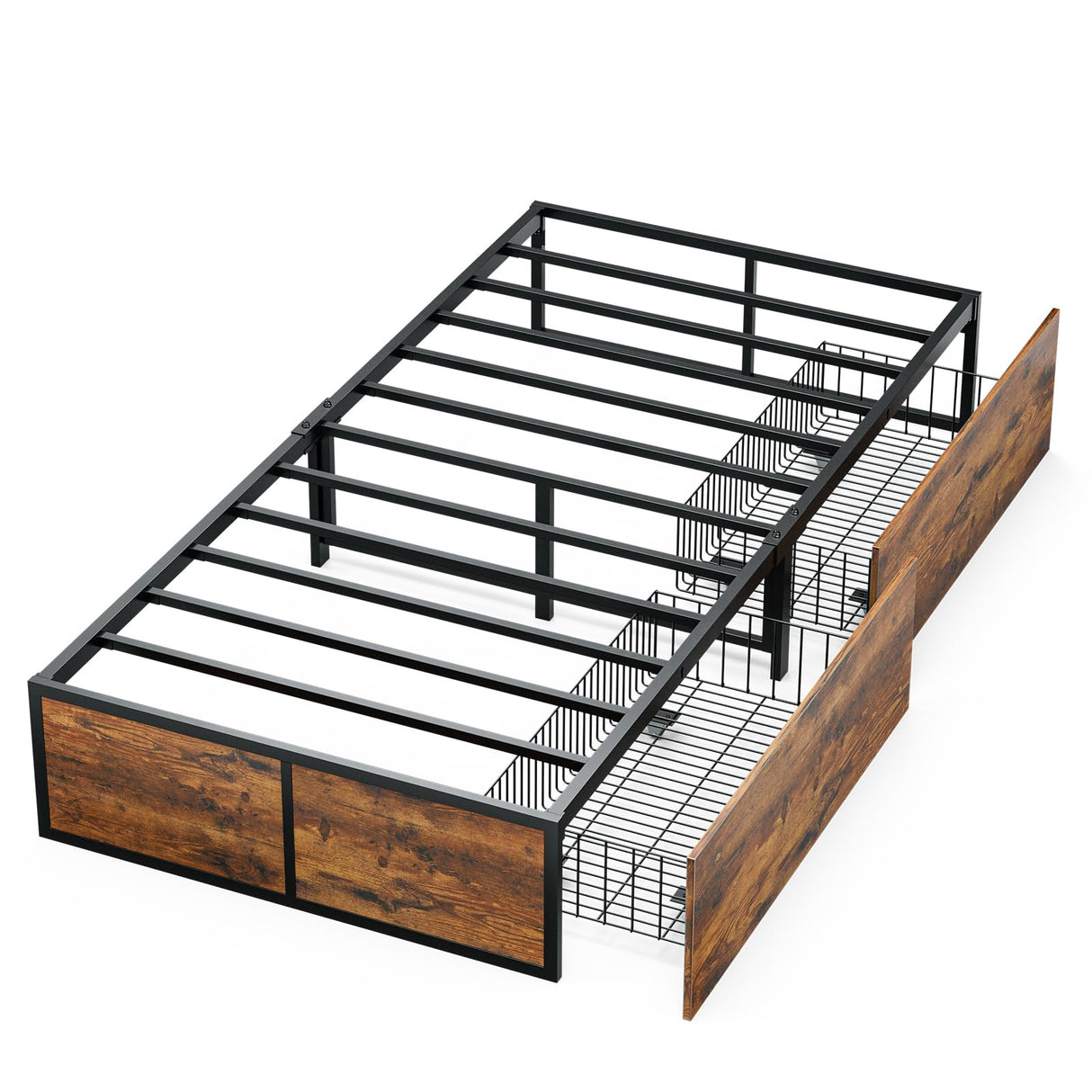 GAZHOME Twin Bed Frame with 2 XL Storage Drawers, Metal Platform Bed Frame with Footboard, 9 Strong Metal Slat Support/No Box Spring Needed/Easy Assembly/Space Saving Wood GAZHOME