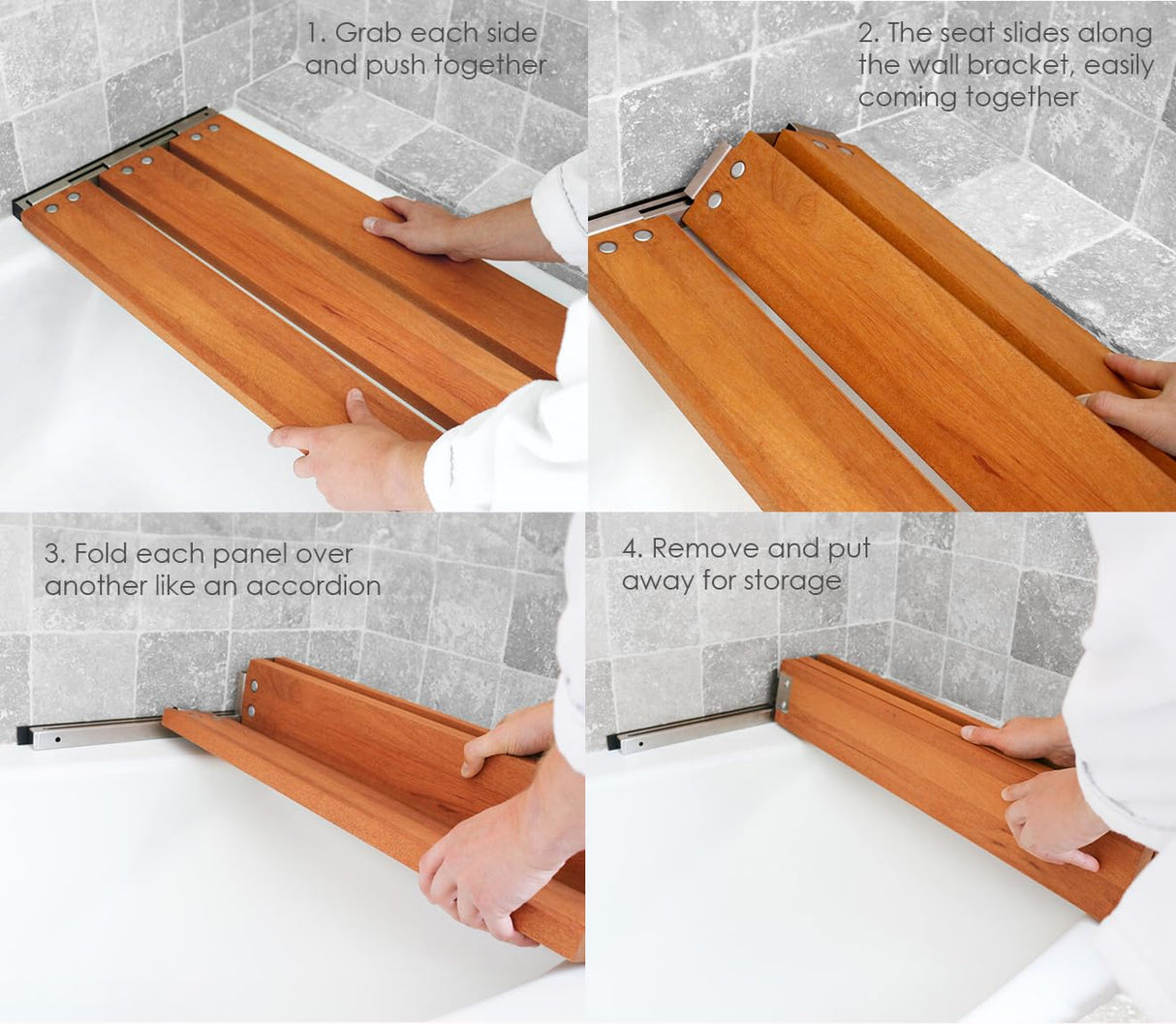 29 inch Malibu Removable Tri-Fold Bathtub Bench Seat, Teak Wood Seachrome