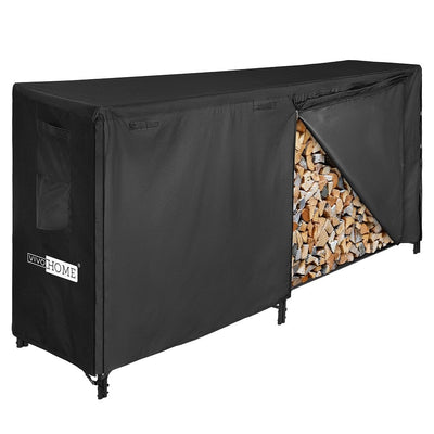 VIVOHOME 8ft Heavy Duty Indoor Outdoor Firewood Storage Log Rack with Cover Combo Set Black