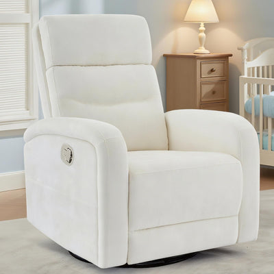 Swivel Rocker Recliner for Adult, Upholstered Recliner Glider Nursery Chair, Manual Fabric Rocking Recliners for Living Room, Bedroom, Chenille White