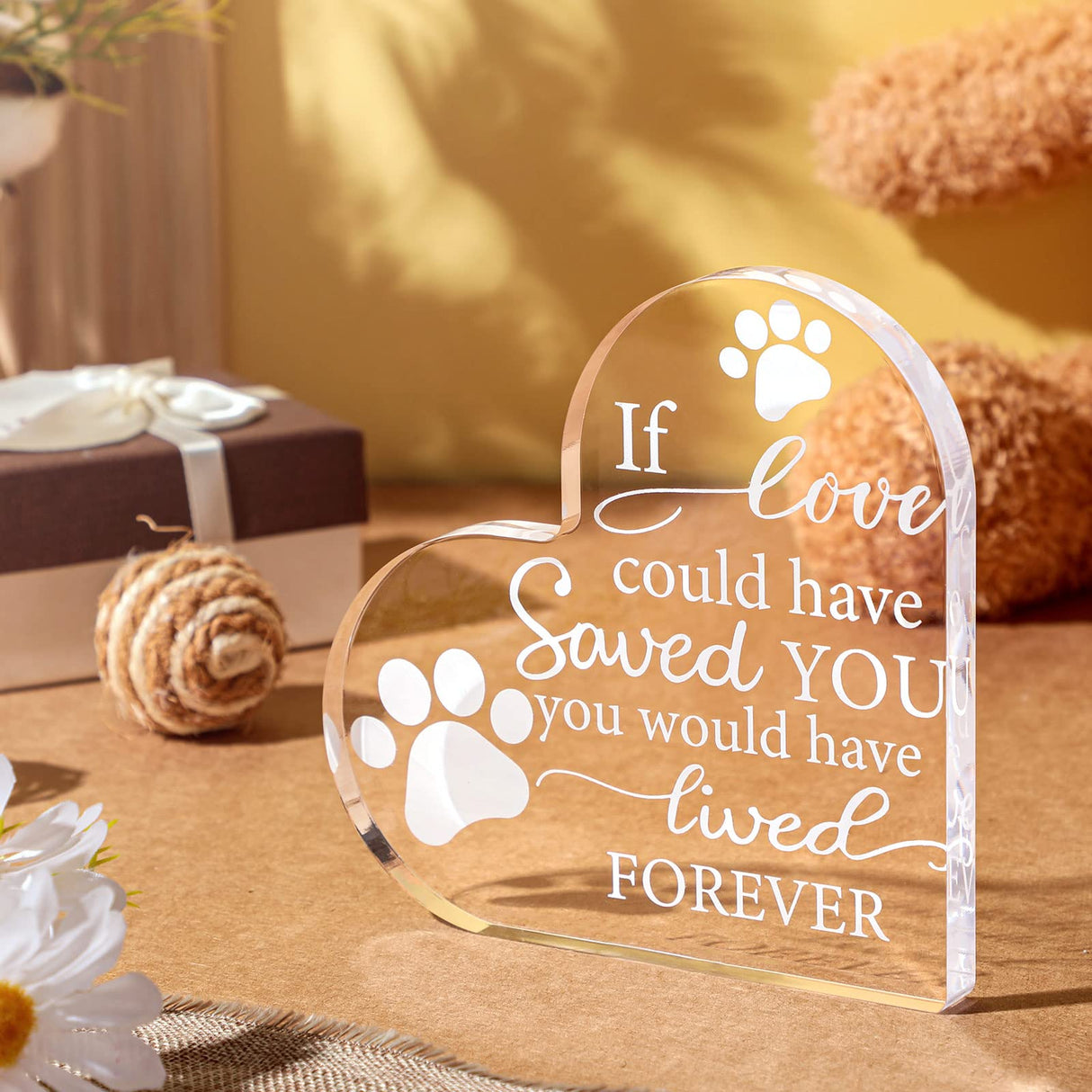 Chunful Pet Memorial Gift Pet Keepsake Sympathy for Loss Remembrance Cat Memorial Bereavement Crystal Acrylic Heart Decor Crystal Acrylic Heart Condolence Gifts for Loss of Loved One(If Love Could) Chunful