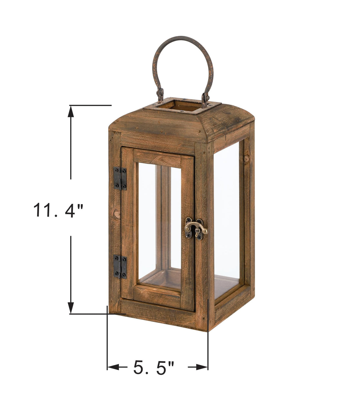 11" High Wooden Lantern Made of Solid Firwood in Handpainted Mediterranean Brown with Metal Handle,Hurricane Lantern, Farmhouse Lantern for Party, Deck, Front Porch (1, Brown, Small) Generic