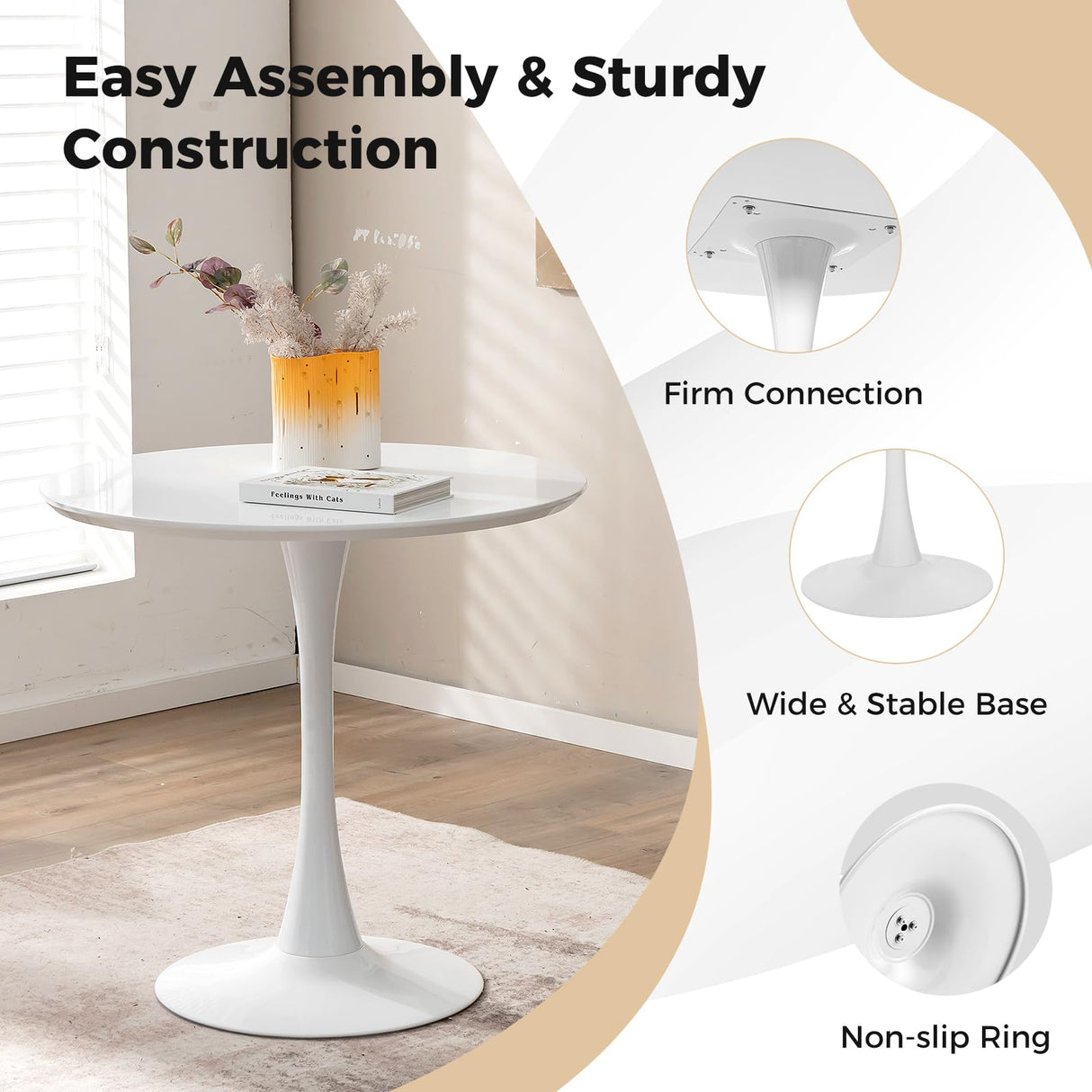 Tangkula Modern 5-Piece Round Dining Table Set for 4 with Solid Wood Legs in Bright White Tangkula