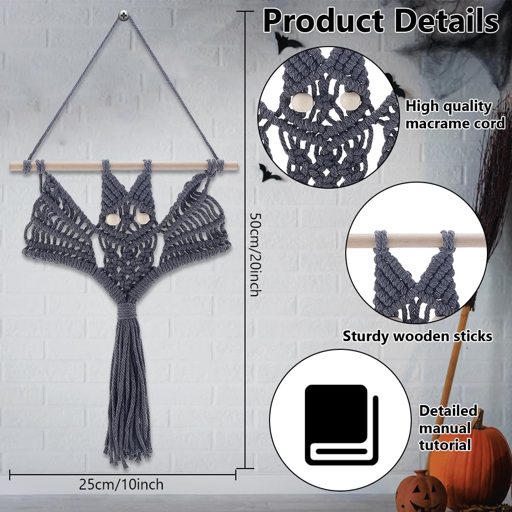 INFUNLY 2 Set DIY Halloween Bat Kit for Beginners Gothic Bat Macrame Wall Hanging Black Bat Hanging Ornament Kit Halloween Boho Wall Tapestry with Instruction DIY Crafts for Party Art Supplies Decor INFUNLY