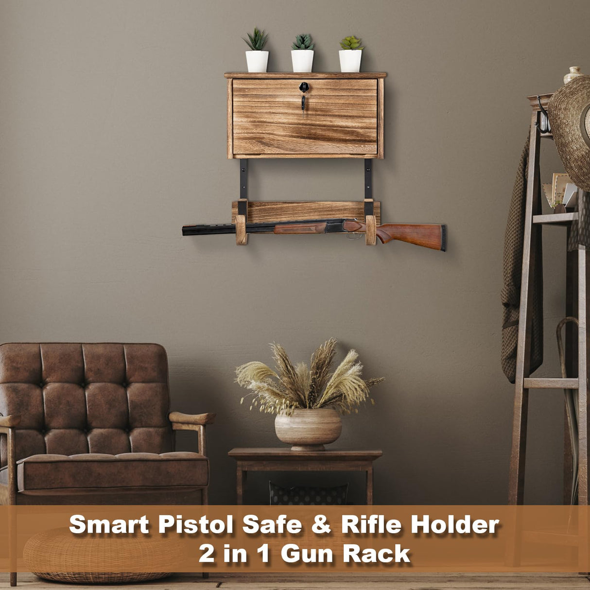 Gun Rack Wall Mount Hold Up Displays,Horizontal Gun Racks for Wall, Pistol Rack Stand,Shotgun Holder, Rifle Wall Mount,Gun Hardwood Hanger Miratino