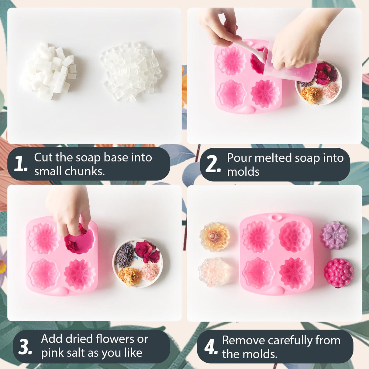 Handmade Soap Making Kit Supplies, DIY Melt & Pour Soap Making Kit for Adults: Includes 2lbs Soap Base, Dried Flowers, Pigment, Silicon Mold, Measuring Cup, Personalized Handmade Soap Set Gift Tassika