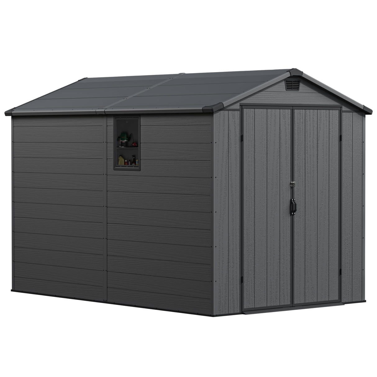 Greesum 6×10FT Plastic Outdoor Storage Shed with Floor, Resin Storaged Sheds with Lockable Double Door, Windows & Vents, All-Weather Tool Sheds for Garden, Backyard, Patio, Dark Gray Greesum