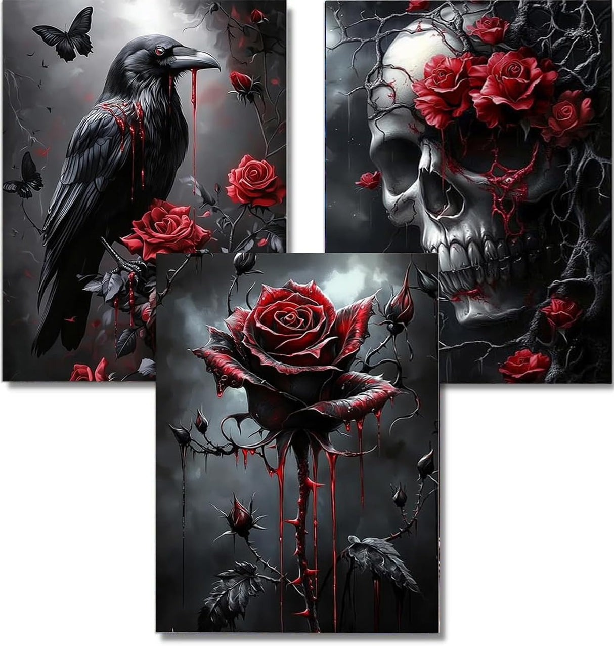 DAZZLEDOTS Diamond Art Kits for Adults, 3-Pack Halloween Diamond Painting Kits for Beginner Skull Round 5D Full Drill Diamond Dots Crafts for Home Wall Decor Gifts 12x16 Inch DAZZLEDOTS