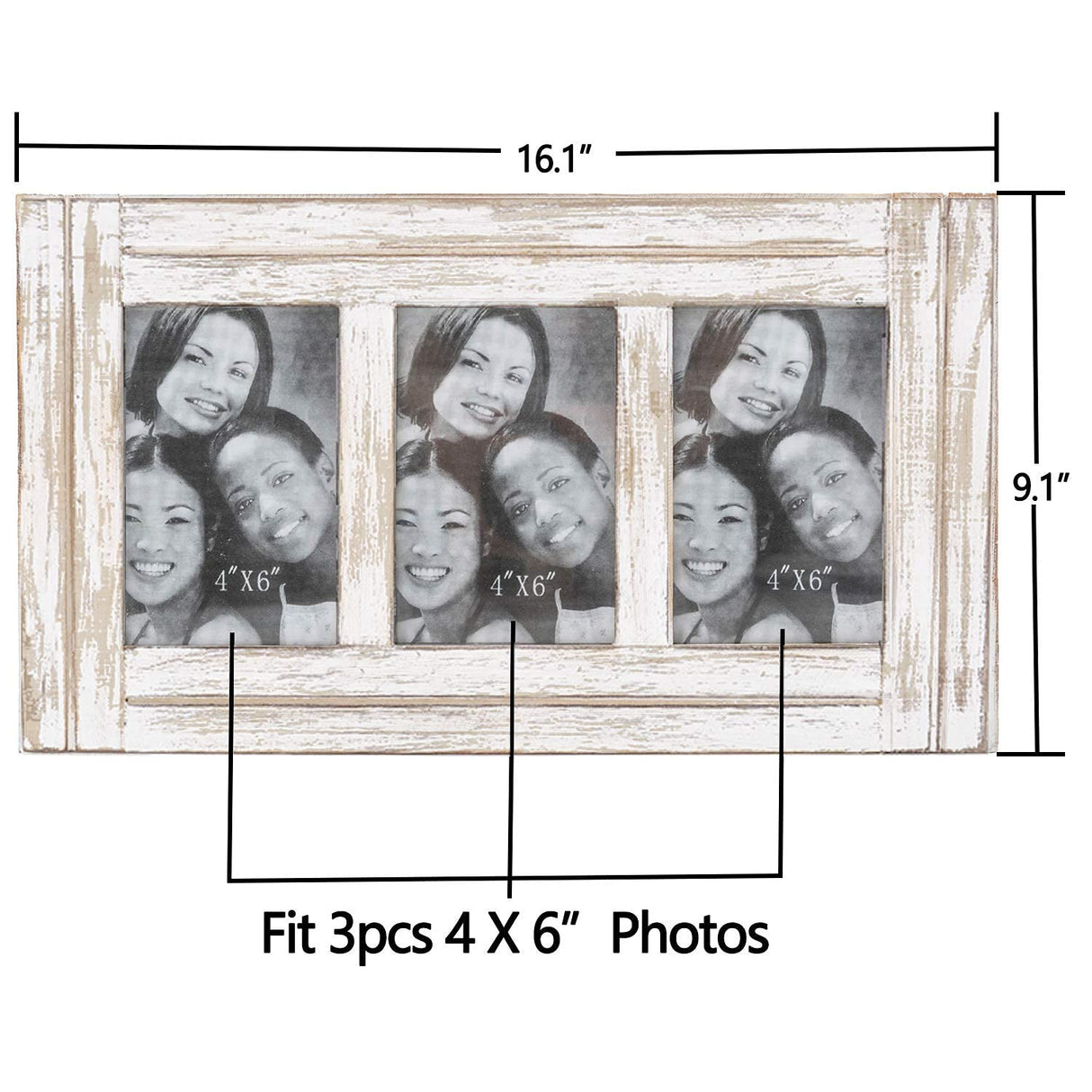 RiteSune 3 Picture Frames 4x6 for Wall, Photo Collage Frame Present for Birthday, Rustic Photo Frames for Home Wall Decor(White RiteSune