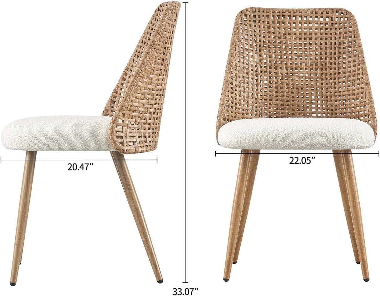 YLKHOME Rattan Dining Chairs Set of 4, Rattan Set of 4 Dining Chairs with Cane PE Rattan Backrest,Upholstered Boucle Fabric Dining Chairs Set of 4, Cesca Cane Dining Chairs for Bedroom, Kitchen YLKHOME