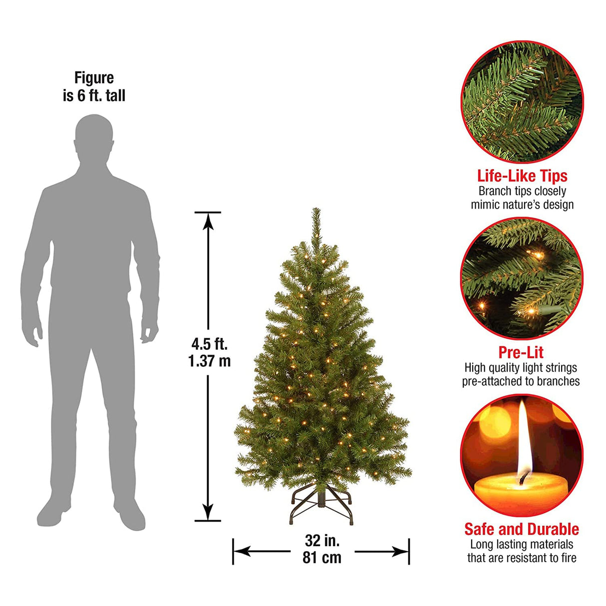 National Tree Company Pre-Lit Artificial Full Christmas Tree, Green, North Valley Spruce, White Lights, Includes Stand, 4.5 Feet National Tree Company