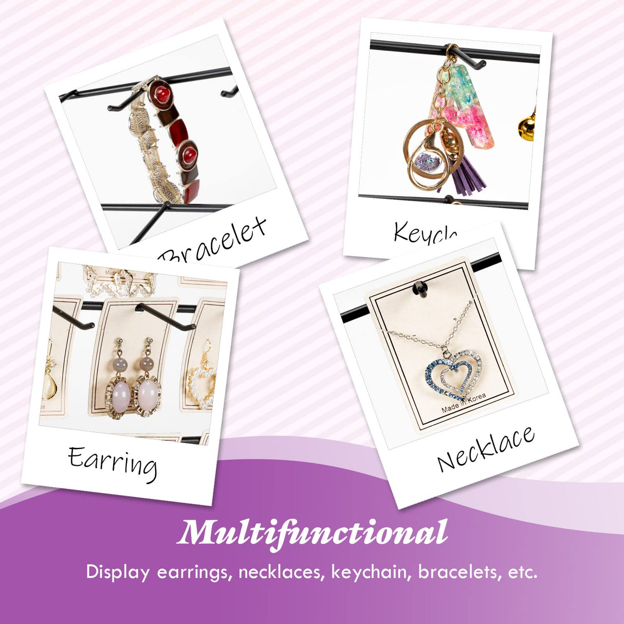 Poyilooo Jewelry Display for Vendors Selling, Wood Earring Bracelet Keychain Display for Vendors with Adversitsing Board 30 Hooks, Large Capacity Jewelry Holder Display Stands Rack for Earring Card Poyilooo