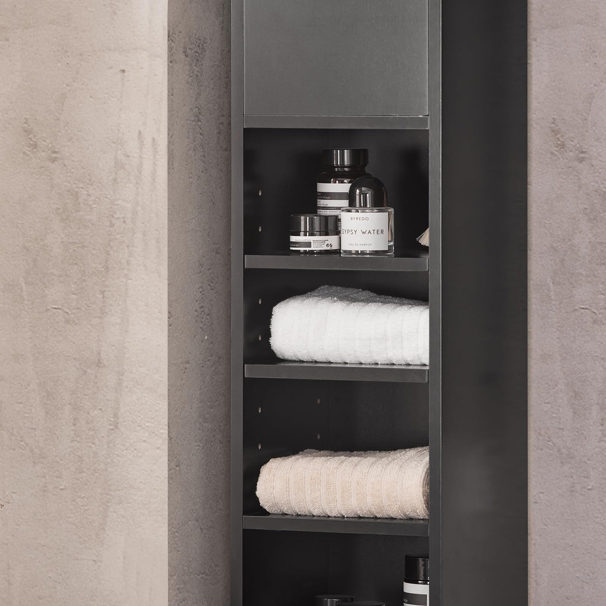 Haotian BZR34-SCH, Black Bathroom Tall Cabinet with 1 Drawer, 2 Doors and Adjustable Shelves, Bathroom Shelf, 7.87 x 7.87 x 70.87 Bathroom Tall Cabinet Cupboard Haotian